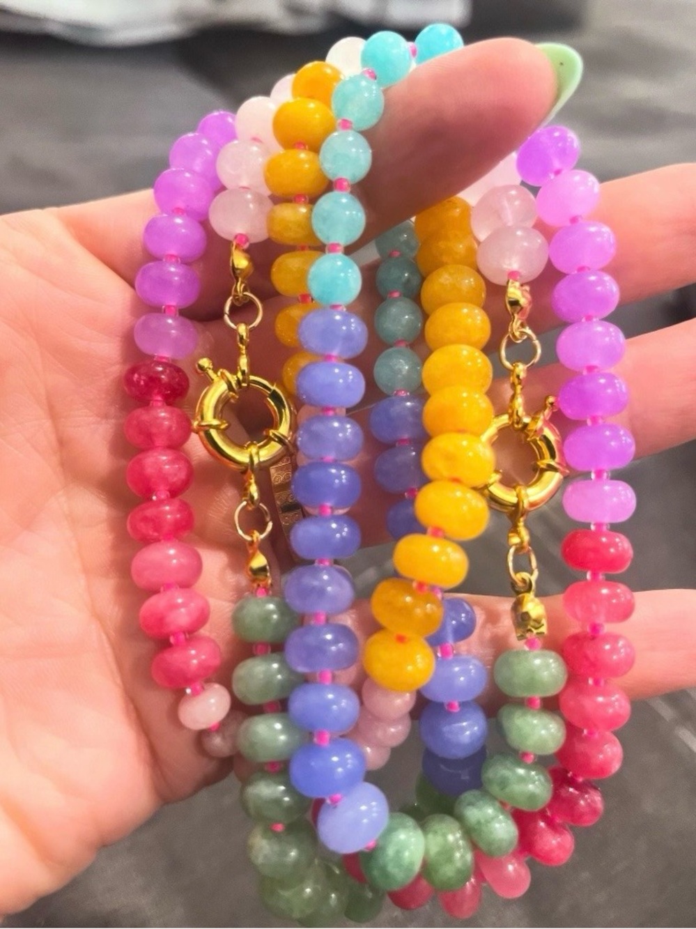 Multicolor Beaded Candy stone necklace with Gold charm holder
